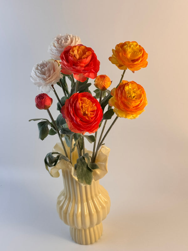 Artificial Flocked Ranunculus – Velvety Faux Peony Stem